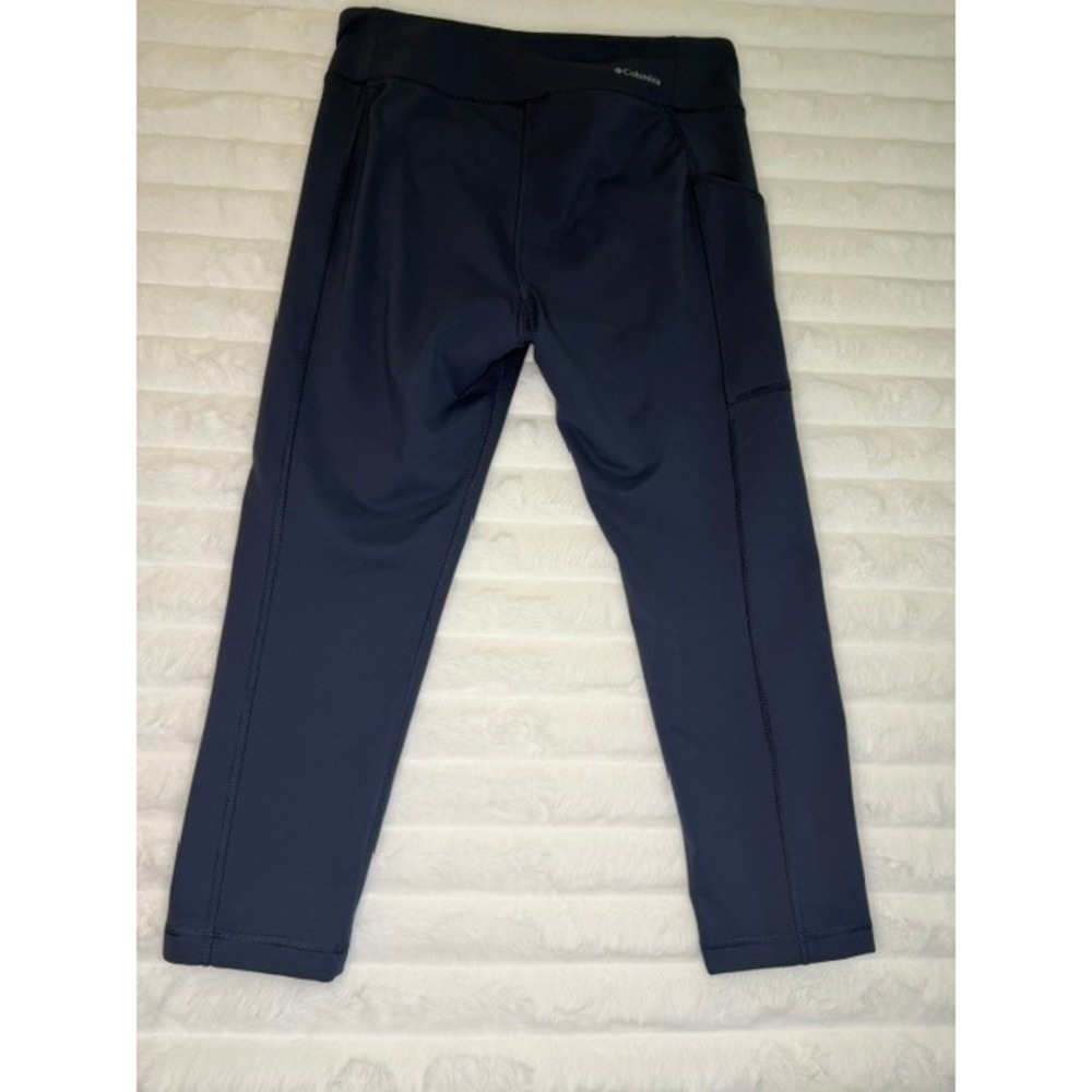 Columbia Womens Navy Blue Cropped Activewear Leggings w/ Side Pocket Size L 0005